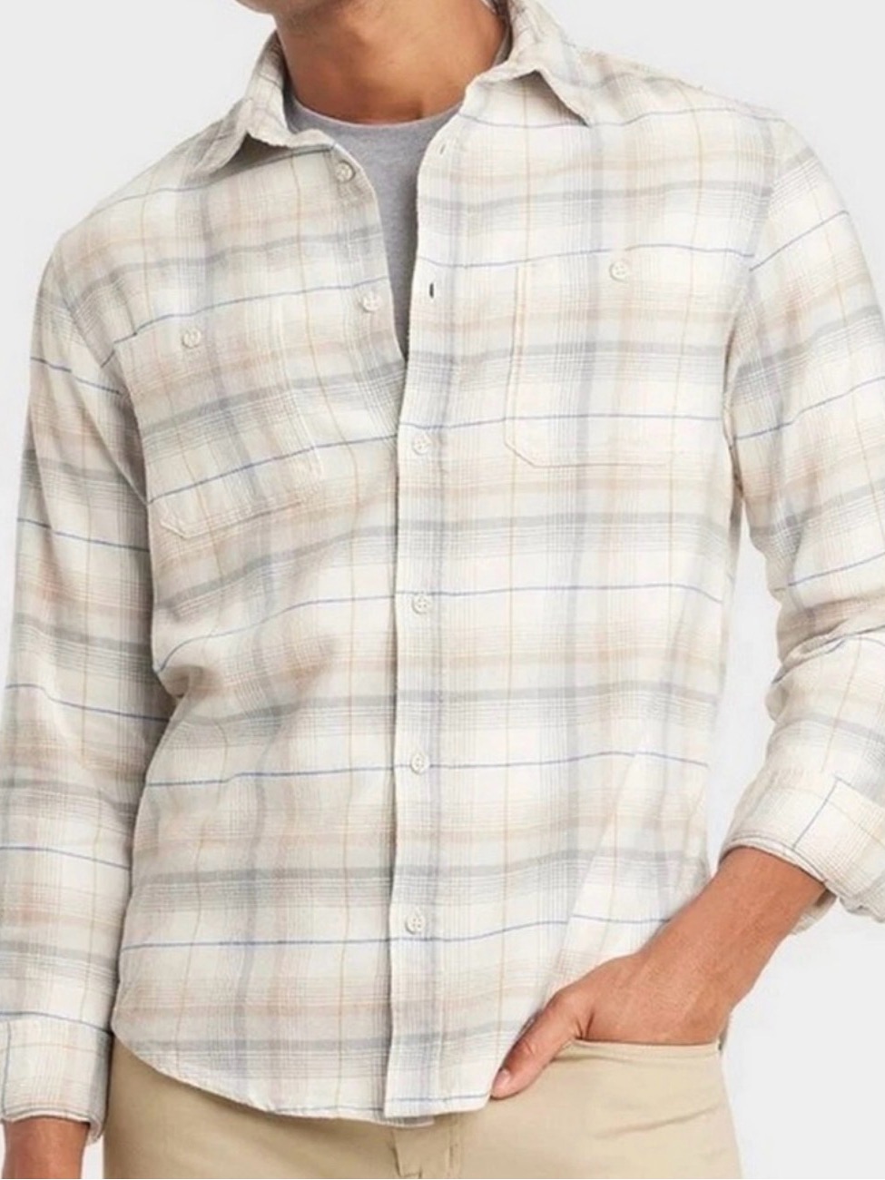 Goodfellow & Co Men's Flannel - Cream & Blue